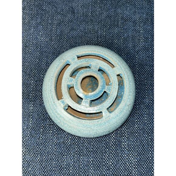Studio Pottery 4" W 1.25" T 9 Hole Flower Frog Crystalline Glaze Turquoise - Picture 1 of 9